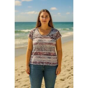 Cynthia Rowley Linen Stripe Top M Scoop Neck Lightweight Resort Cruise Beach